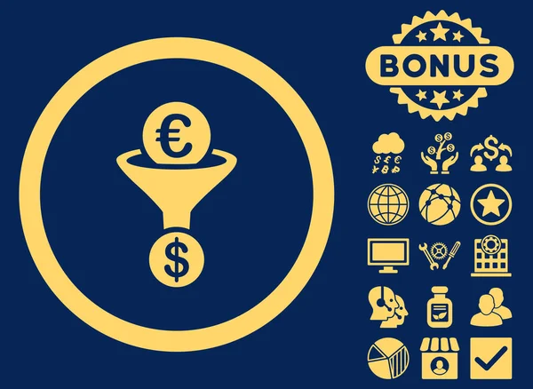 Euro Dollar Conversion Funnel Flat Glyph Icon with Bonus — Stock Photo, Image