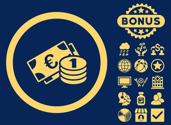 Euro-Geld-Flat-Glyph-Symbol mit Bonus — Stockfoto