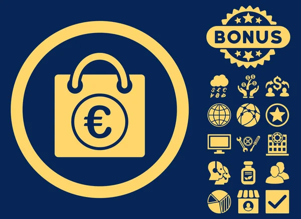 Euro Shopping Bag Flat Glyph Icon with Bonus — Stok Foto
