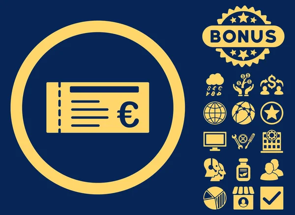 Euro Ticket Flat Glyph Icon with Bonus — Stock Photo, Image