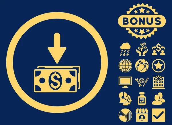 Obtener billetes de dólar Flat Glyph icono con bono —  Fotos de Stock