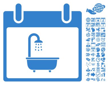 Bonus ile banyo takvim gün düz vektör simgesi