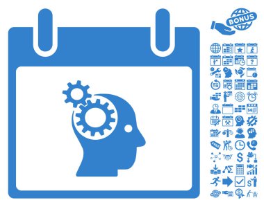 Bonus ile beyin Gears takvim gün düz vektör simgesi