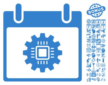 Bonus ile çip dişli takvim gün düz vektör simgesi