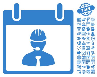 Bonus ile mühendis takvim sayfa düz vektör simgesi