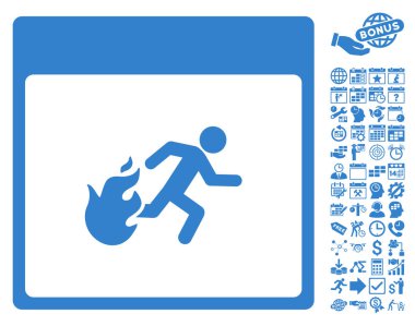 Bonus ile yangın tahliye adam takvim sayfa düz vektör simgesi