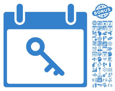 Bonus ile anahtar takvim gün düz vektör simgesi