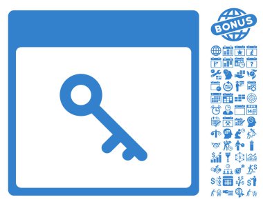 Bonus ile anahtar takvim sayfa düz vektör simgesi