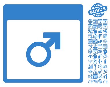 Bonus ile Mars erkek sembol takvim sayfa düz vektör simgesi