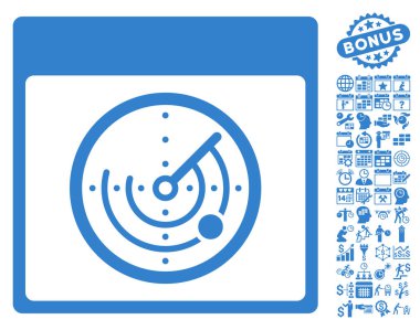 Bonus ile radar takvim sayfa düz vektör simgesi