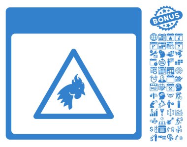 Bonus ile horoz tehlike takvim sayfa düz vektör simgesi