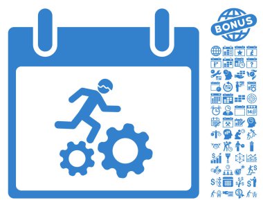 Bonus ile çalışan işçi takvim gün düz vektör simgesi