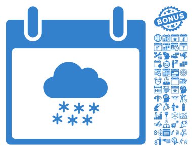 Bonus ile kar bulut takvim gün düz vektör simgesi