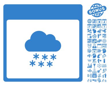 Bonus ile kar bulut takvim sayfa düz vektör simgesi