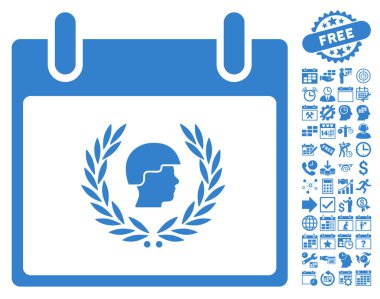 Bonus ile asker defne çelengi takvim gün düz vektör simgesi