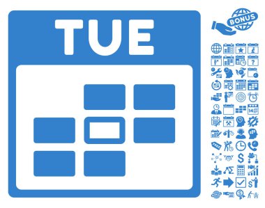 Bonus ile Salı takvim kılavuz düz vektör simgesi