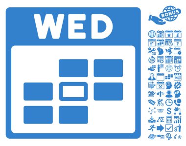 Bonus ile Çarşamba takvim kılavuz düz vektör simgesi