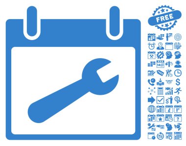 İngiliz anahtarı aracı takvim gün düz vektör simgesi Bonus ile