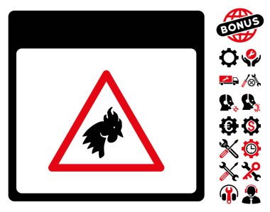 Bonus ile horoz tehlike takvim sayfası vektör simgesi