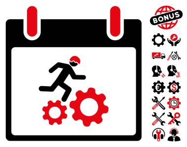 Bonus ile çalışan işçi takvim gün vektör simgesi