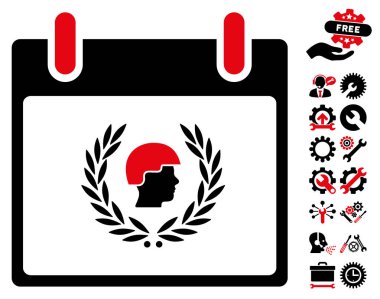 Bonus ile asker defne çelengi takvim gün vektör simgesi