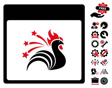 Bonus ile ışıltı horoz takvim sayfası vektör simgesi