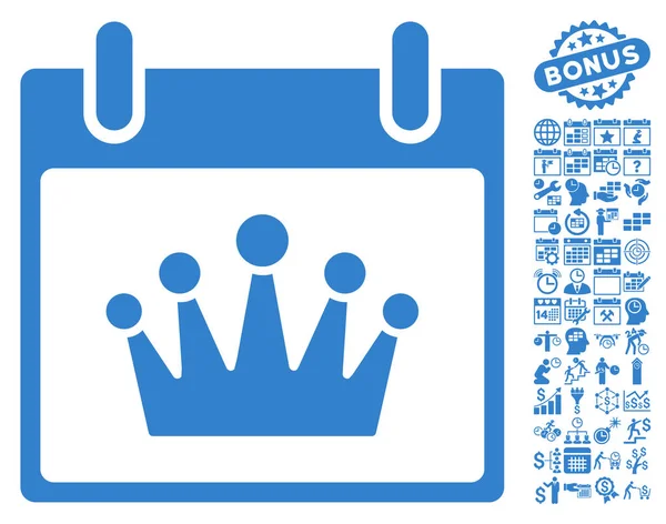 Bonus ile taç takvim gün düz vektör simgesi