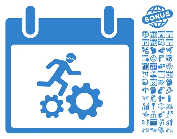 Bonus ile çalışan işçi takvim gün düz vektör simgesi