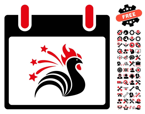 Bonus ile ışıltı horoz takvim gün vektör simgesi