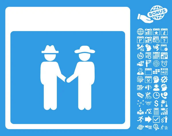 Men Handshake Calendar Page Flat Glyph Icon With Bonus