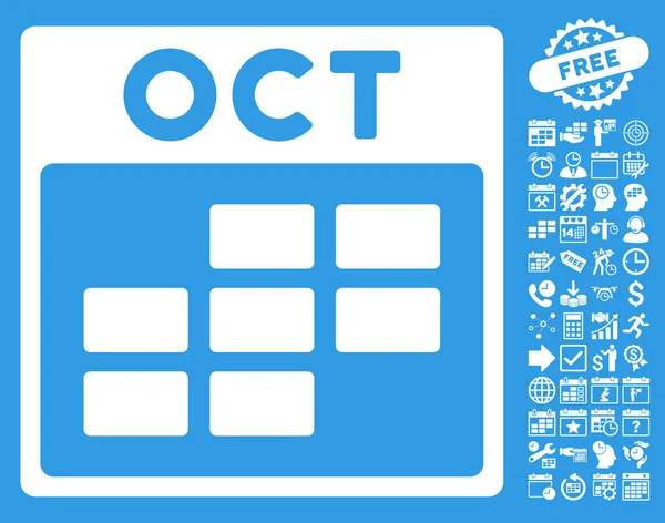 Oktober raster platte Glyph kalenderpictogram met Bonus — Stockfoto