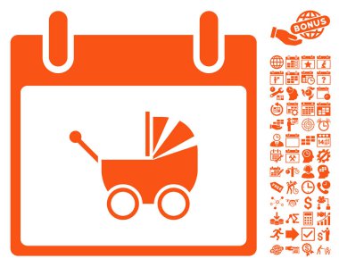 Bebek arabası takvim gün düz vektör simge Bonus ile