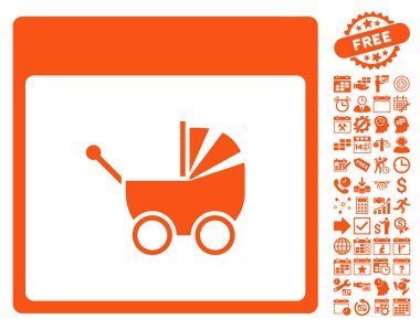 Bebek arabası takvim sayfa düz vektör simge Bonus ile