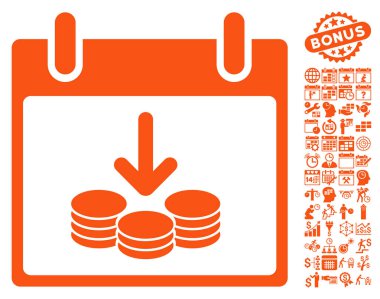 Bonus ile paralar gelir takvim gün düz vektör simgesi