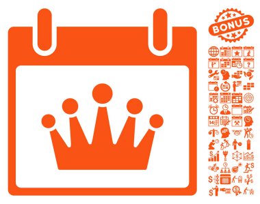 Bonus ile taç takvim gün düz vektör simgesi