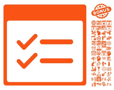 Bonus ile bitmiş öğeler takvim sayfa düz vektör simgesi