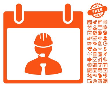 Bonus ile mühendis takvim sayfa düz vektör simgesi