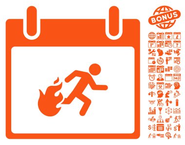 Bonus ile yangın tahliye adam takvim gün düz vektör simgesi