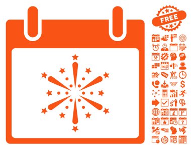 Bonus ile havai fişek patlama takvim gün düz vektör simgesi