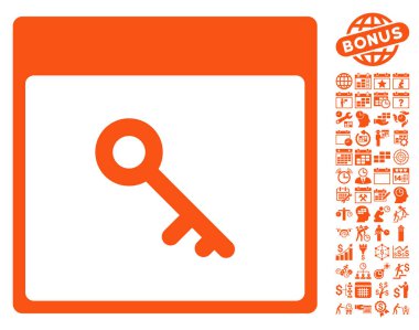 Bonus ile anahtar takvim sayfa düz vektör simgesi