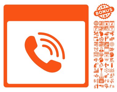 Bonus ile telefon görüşmesi takvim sayfa düz vektör simgesi