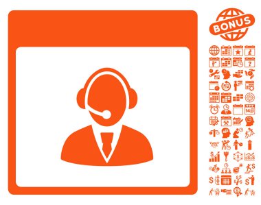 Bonus ile Resepsiyon operatör takvim sayfa düz vektör simgesi