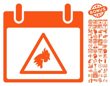 Takvim gün düz vektör simge Bonus ile uyarı horoz