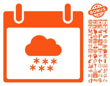 Bonus ile kar bulut takvim gün düz vektör simgesi