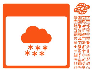 Bonus ile kar bulut takvim sayfa düz vektör simgesi