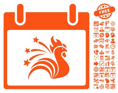 Bonus ile ışıltı horoz takvim gün düz vektör simgesi