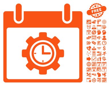 Bonus ile zaman dişli takvim gün düz vektör simgesi