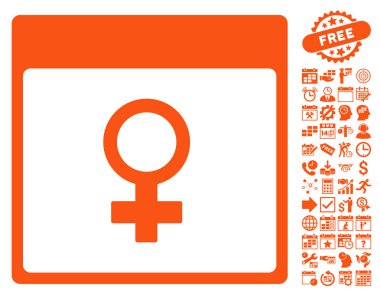 Bonus ile Venüs kadın sembol takvim sayfa düz vektör simgesi