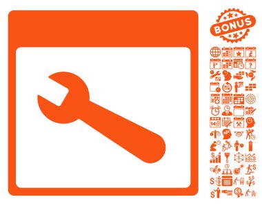 İngiliz anahtarı aracı takvim sayfa düz vektör simgesi Bonus ile