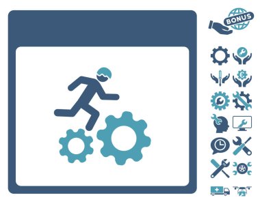 Bonus ile çalışan işçi takvim sayfa vektör simgesi